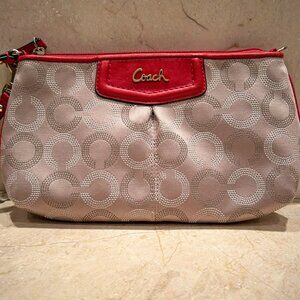 COACH Ashley Dotted Op Art Large Wristlet Wallet Khaki Cherry